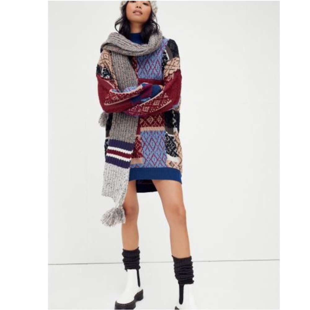 Free People Patched Argyle Sweater Dress Size M/L